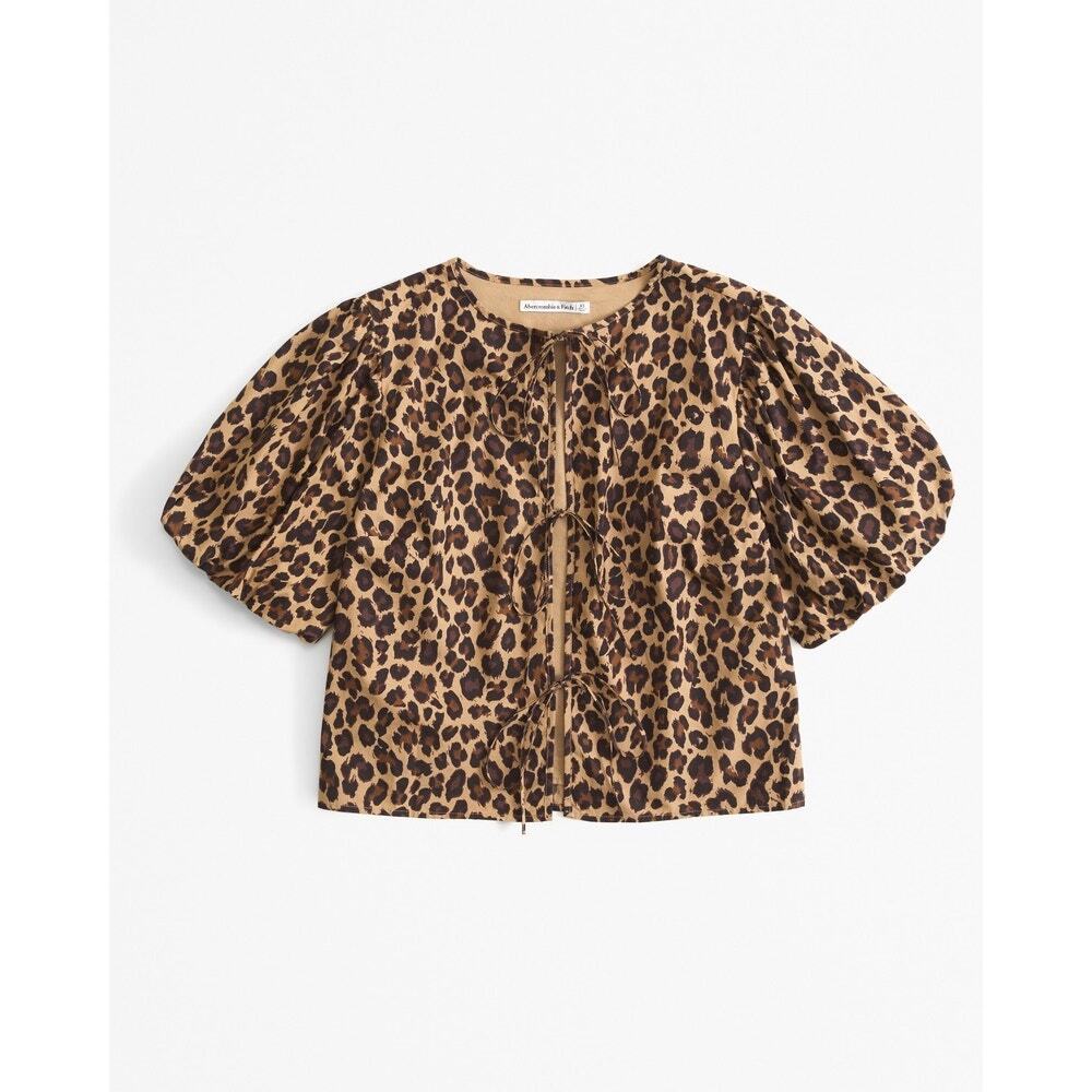 Abercrombie & Fitch Short-Sleeve Tie-Front Top Leopard Print Size Large NWT - Picture 14 of 16